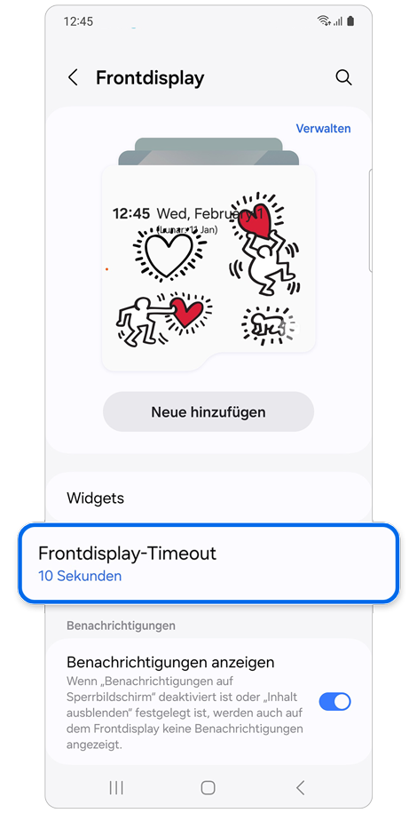 Startbildschirm der Einstellungen