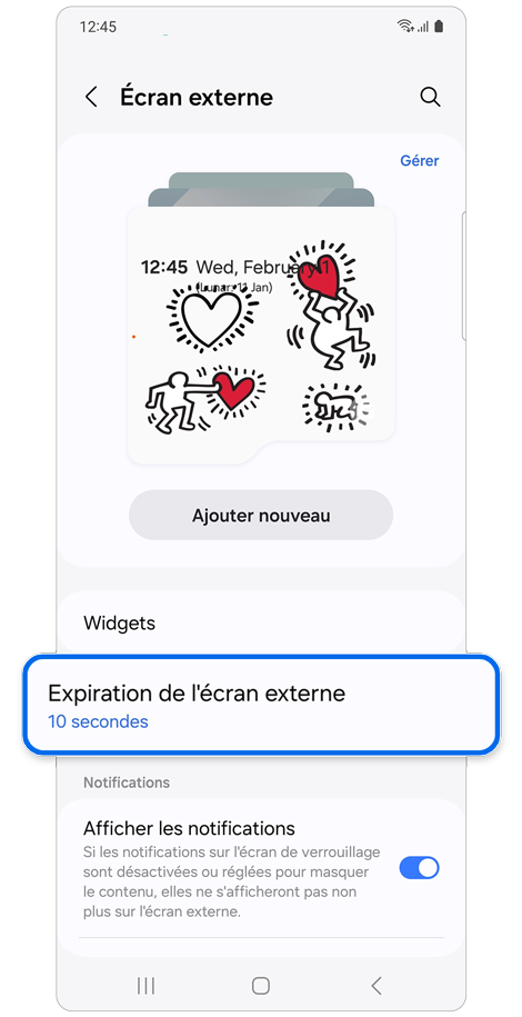 Écran d'accueil des paramètres