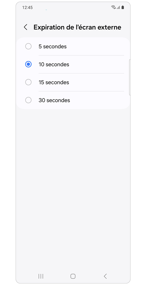 Paramètres de temporisation de l'écran de couverture