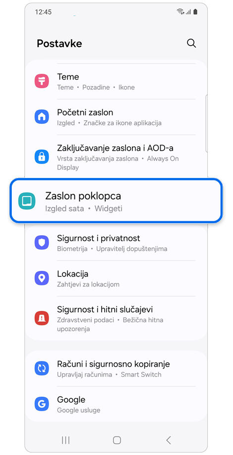 Početni zaslon postavki