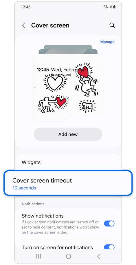 Settings home screen