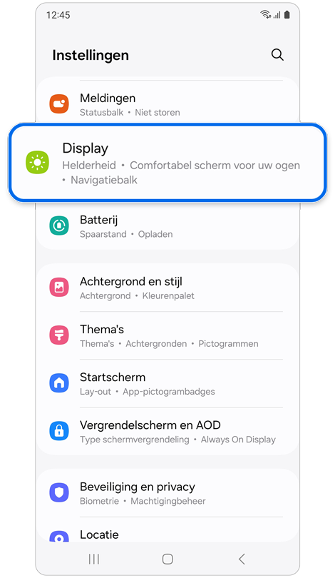 Instellingen startscherm.