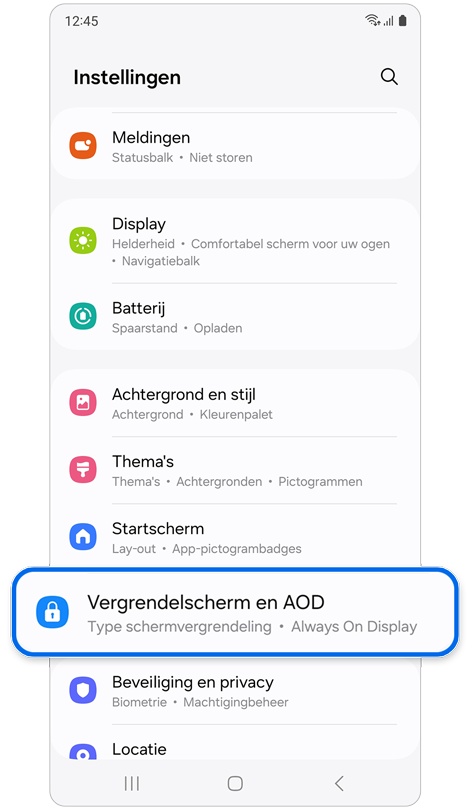Instellingen startscherm.
