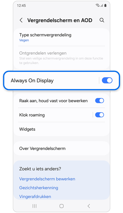 Vergrendelscherm en AOD-functies.