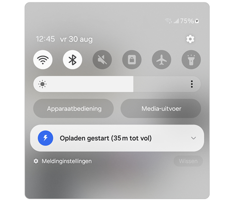 Galaxy mobiele apparaat quickpaneel.