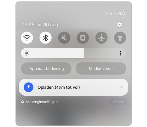 Galaxy mobiele apparaat quickpaneel.