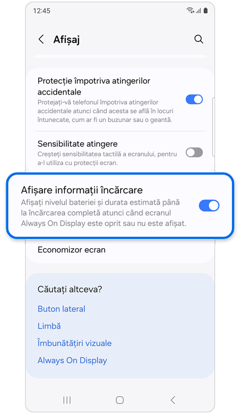 Lista funcțiilor pentru Afișaj.