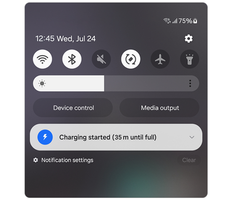 Galaxy mobile device Quick panel.