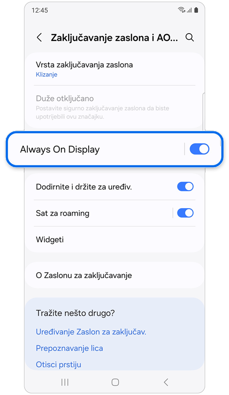 Značajke zaključanog zaslona i AOD.
