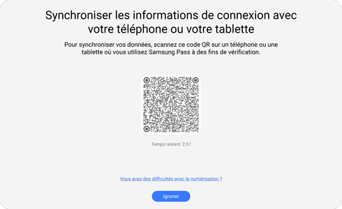 Aperçu du code QR de l'application PC Samsung Pass.