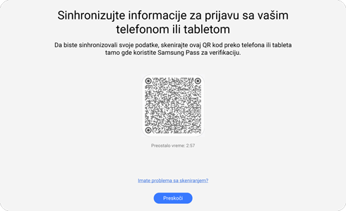 Prikaz QR koda aplikacije Samsung Pass za PC.