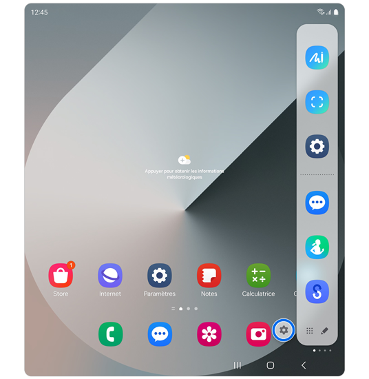 Écran d’une Samsung Galaxy avec le panneau latéral ouvert.