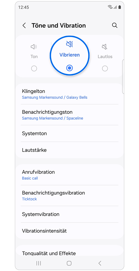 Startbildschirm „Töne und Vibration“