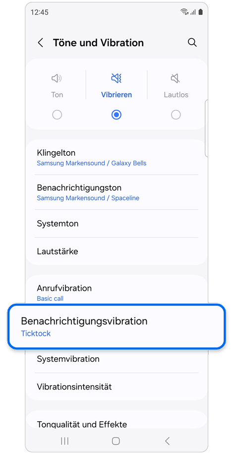 Startbildschirm „Töne und Vibration“