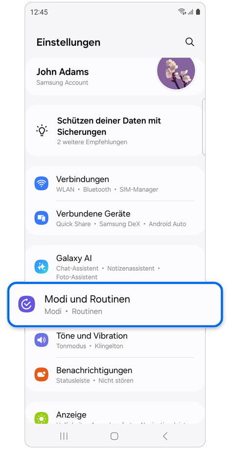 Startbildschirm von „Einstellungen“