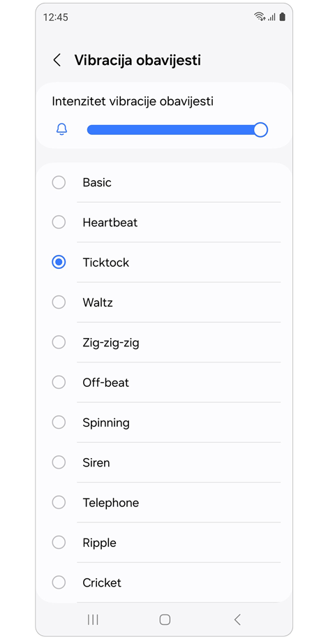 Zaslon vibracije za obavijesti.