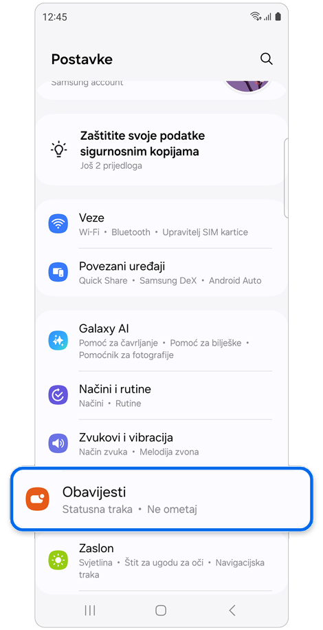 Postavke početnog zaslona.