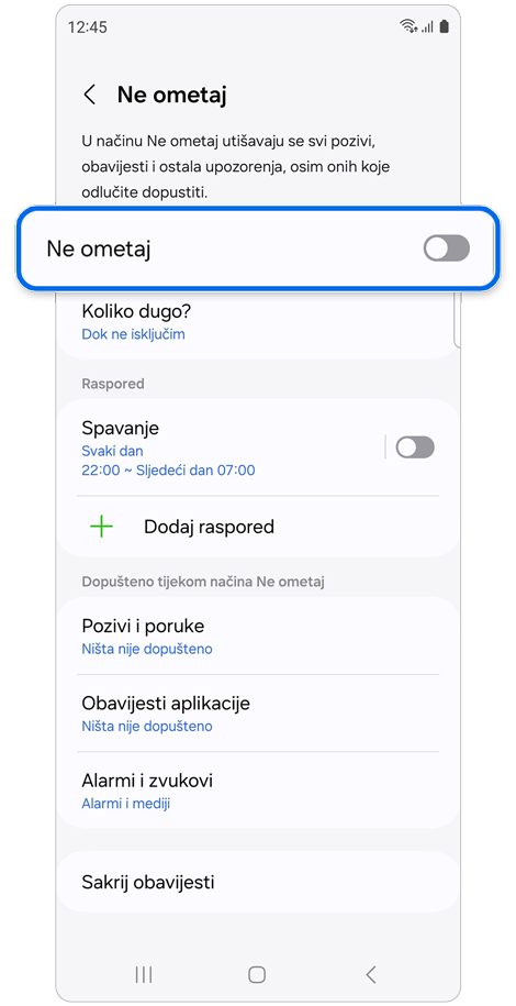 Ne ometaj zaslon s postavkama.