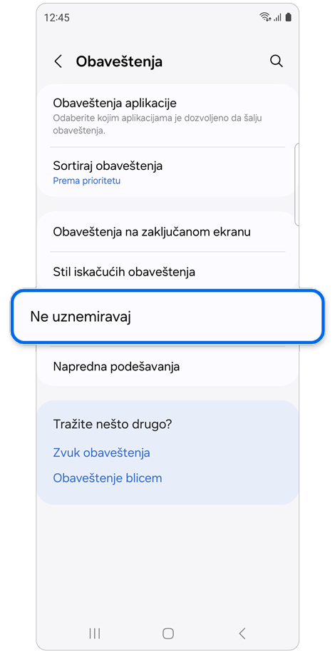 Ekran za podešavanje obaveštenja.