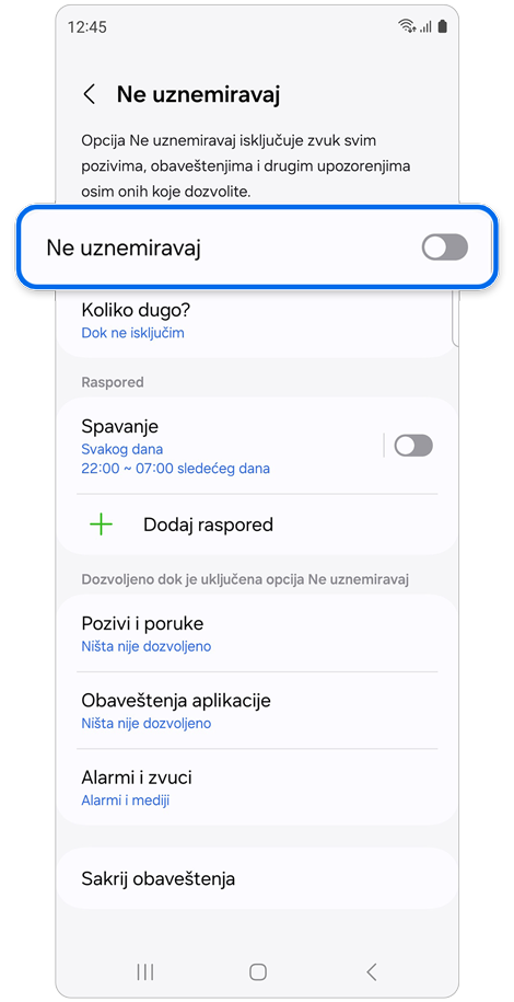 Ne ometaj ekran sa podešavanjima.