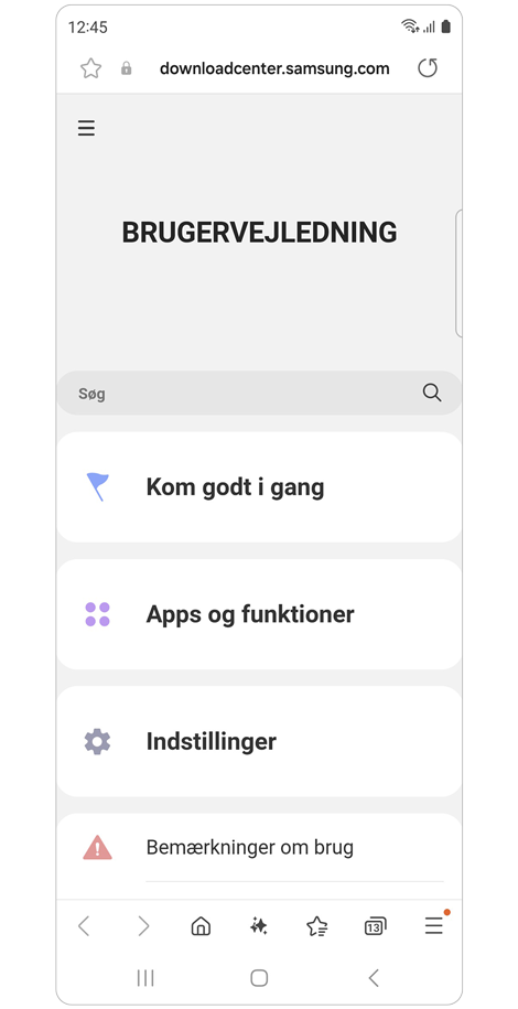 Liste over emner, der er angivet i den digitale Brugervejledning.