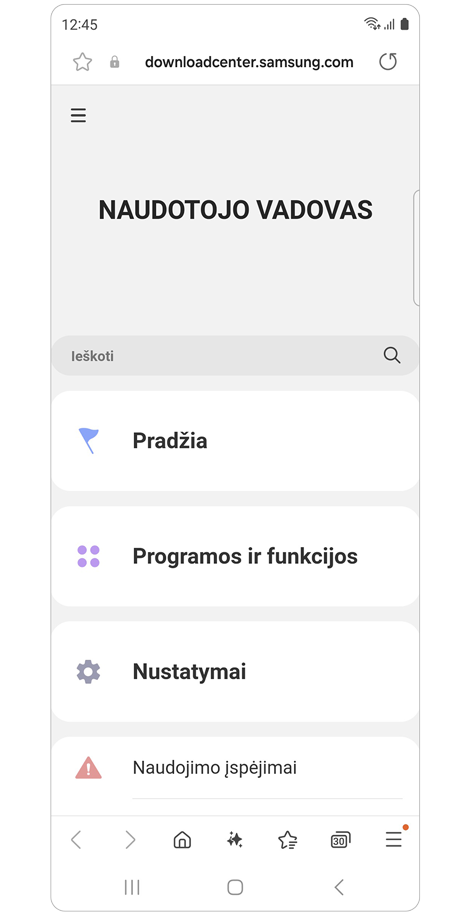 Skaitmeniniame naudotojo vadove aprašytų temų sąrašas.