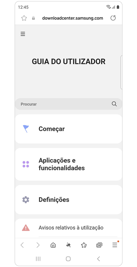 Lista de tópicos abordados no Guia do utilizador digital.