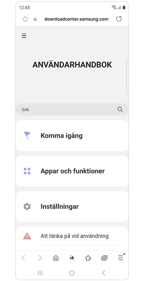 Lista över ämnen som täcks i den digitala användarhandboken.