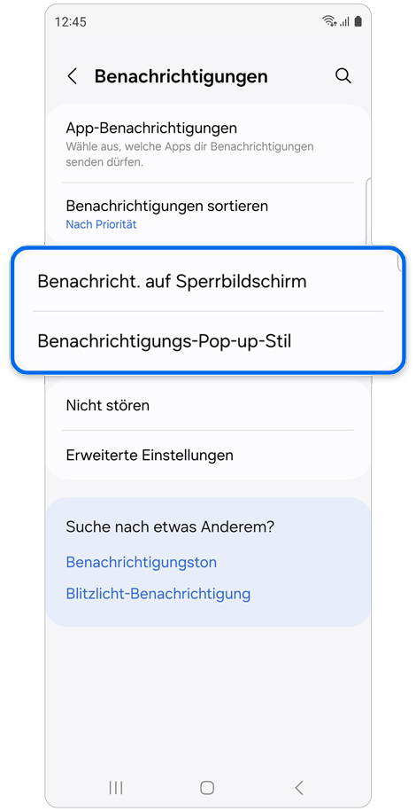 Einstellungsbildschirm für Benachrichtigungen