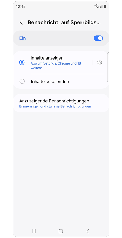 Einstellungen für Benachrichtigungen auf dem Sperrbildschirm