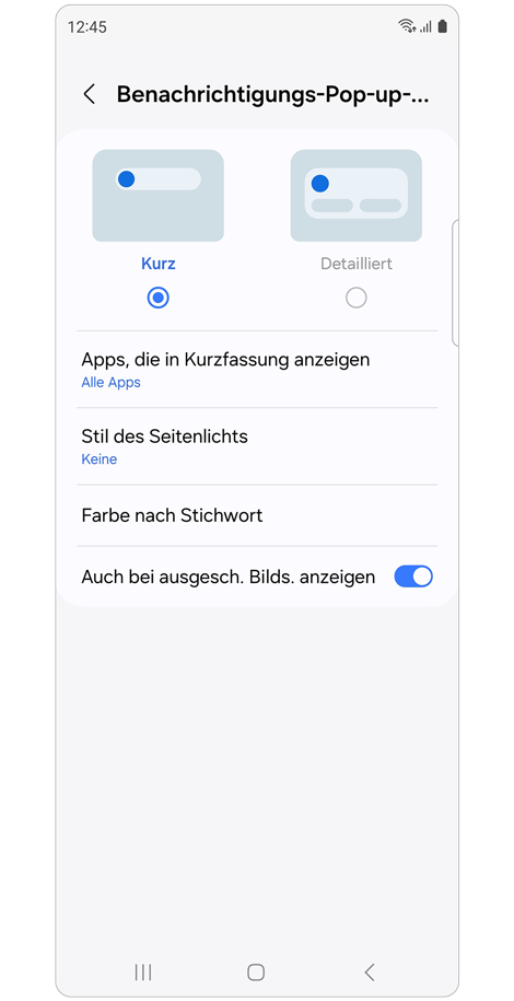 Einstellungen für den Benachrichtigungs-Pop-up-Stil