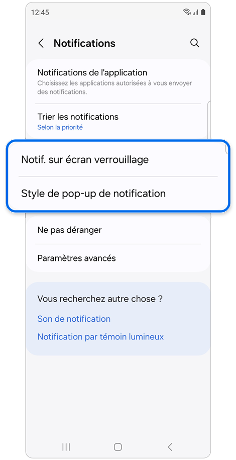 Écran d'accueil du menu des notifications d’un Samsung Galaxy