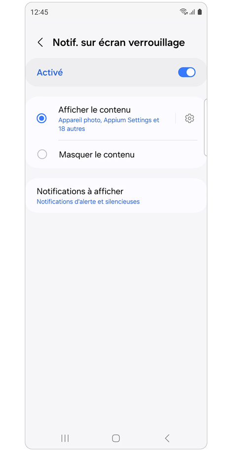 Écran d'accueil du menu des notifications sur l'écran de verrouillage d’un Samsung Galaxy