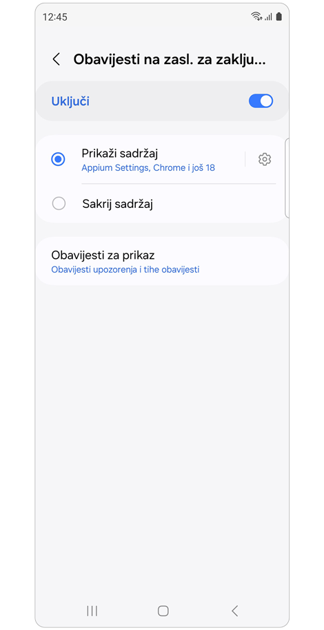 Postavke obavijesti na zaključanom zaslonu.