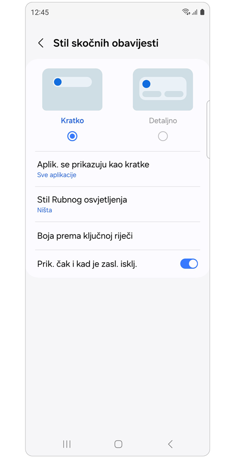 Postavke stila skočne obavijesti.