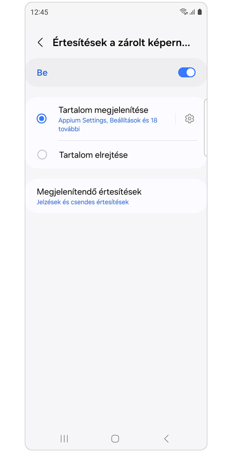 Értesítések a zárolt képernyőn beállítások.