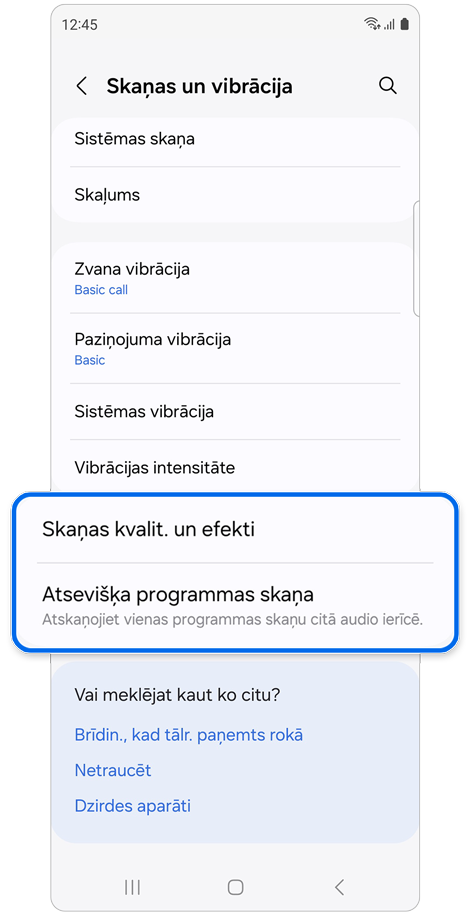 Opcijas Skaņas un vibrācija iestatījumi