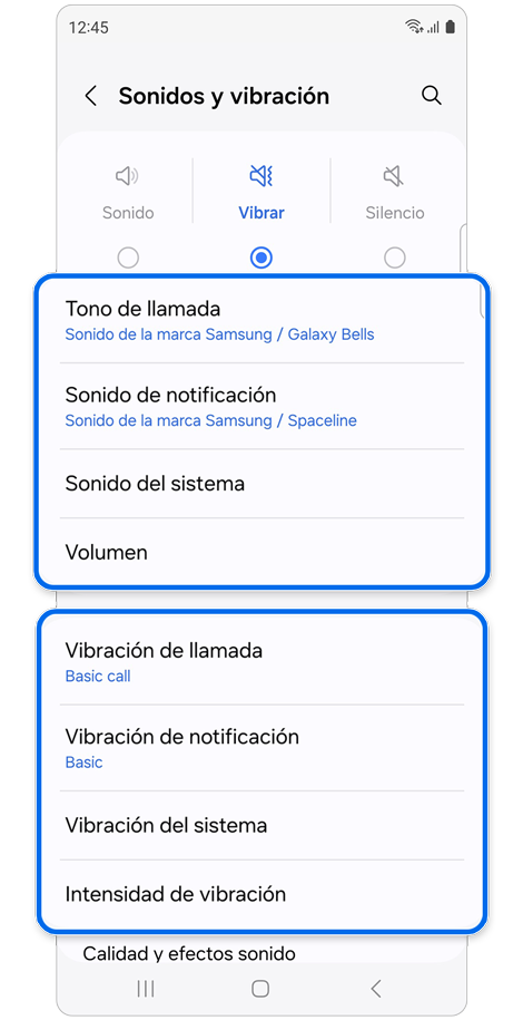 Ajustes de sonido y vibración