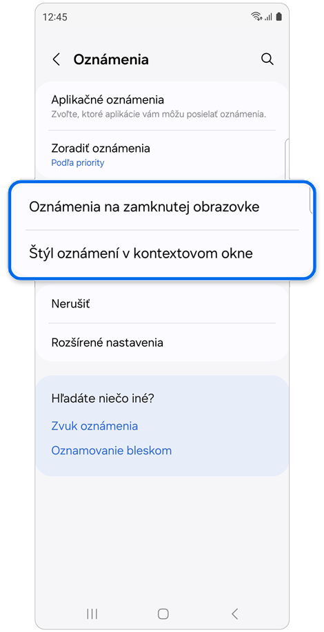 Obrazovka nastavení funkcie Oznámenia.