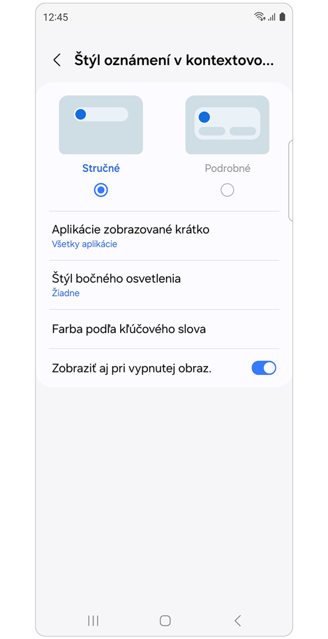 Nastavenia štýlu oznámenia v kontextovom okne.