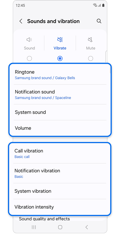 Sound and vibration settings