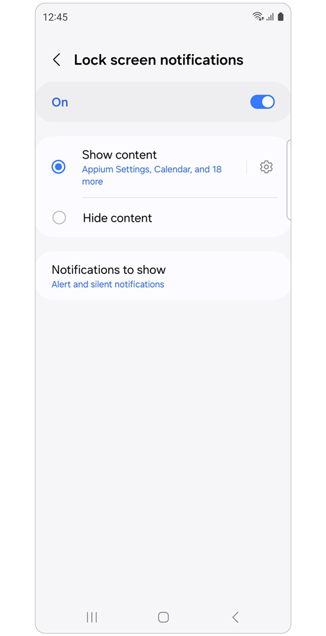 Lock screen notification settings.