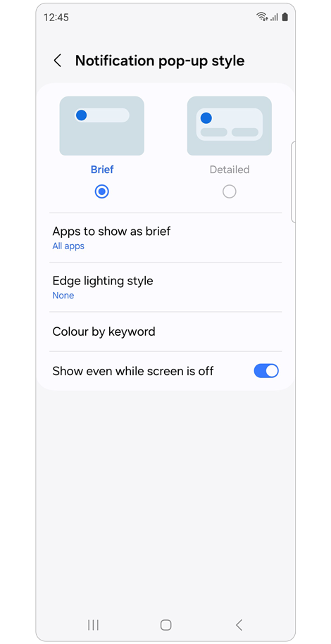 Notification pop-up style settings.