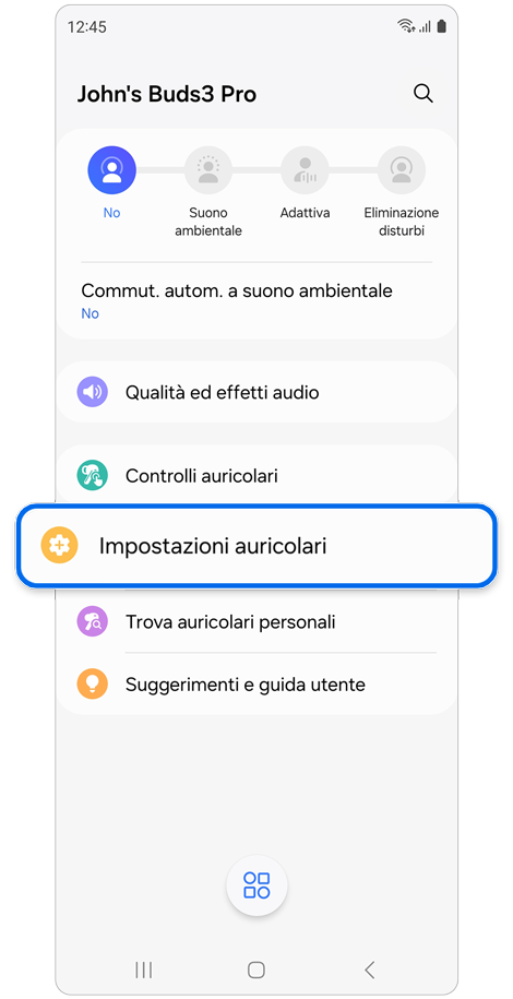 Schermata principale degli auricolari.