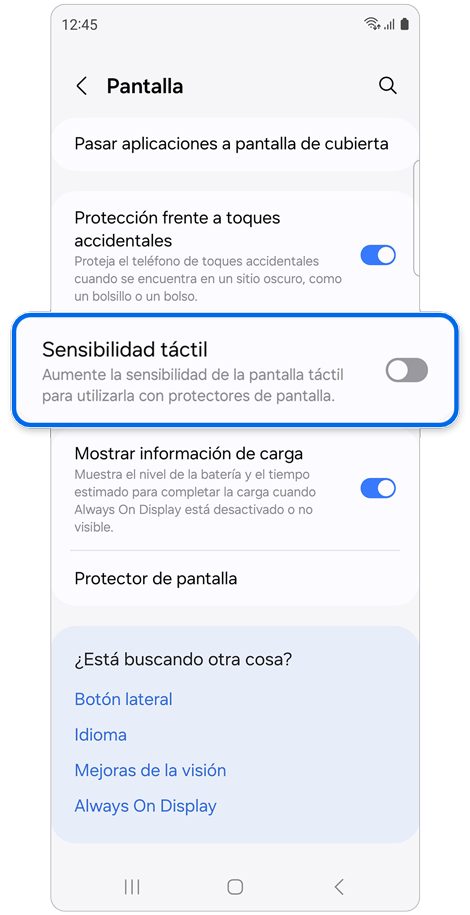 Pantalla de ajustes de pantalla