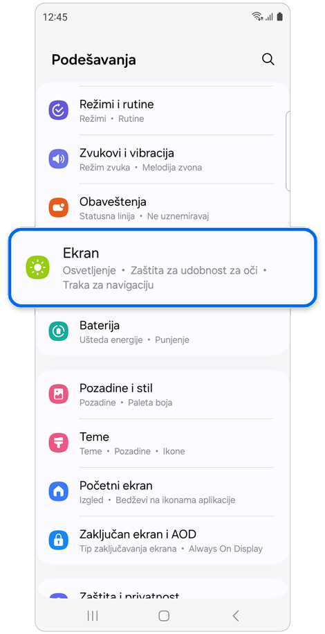 Podešavanja početnog ekrana