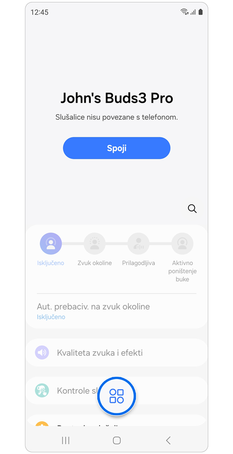 Galaxy Wearable početni zaslon.
