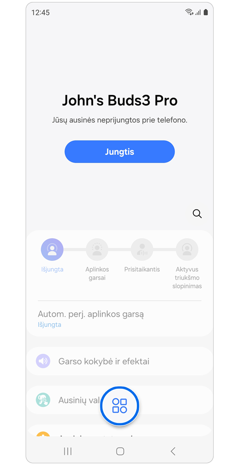 „Galaxy Wearable“ pradžios ekranas.