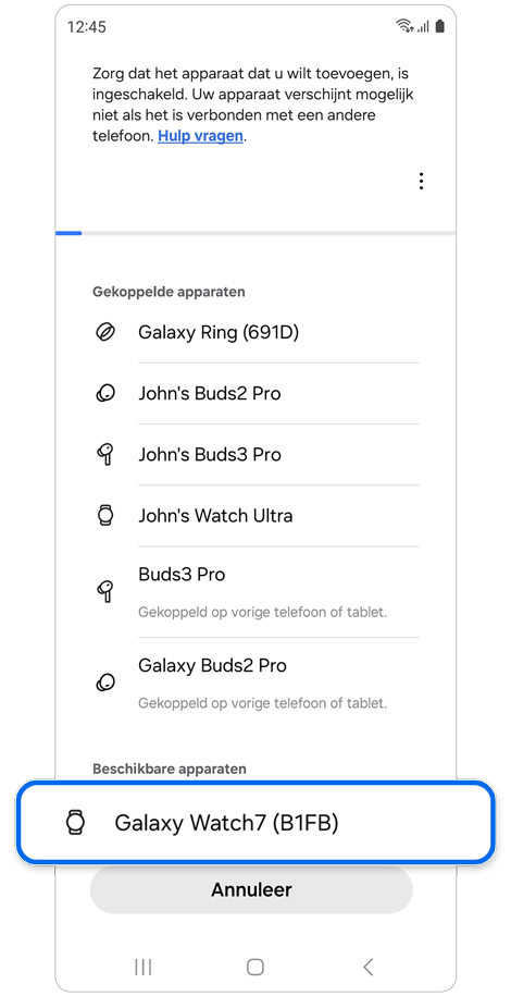 Lijst van apparaten.