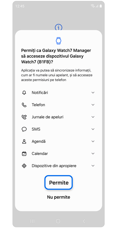 Ecranul de permitere a accesului.